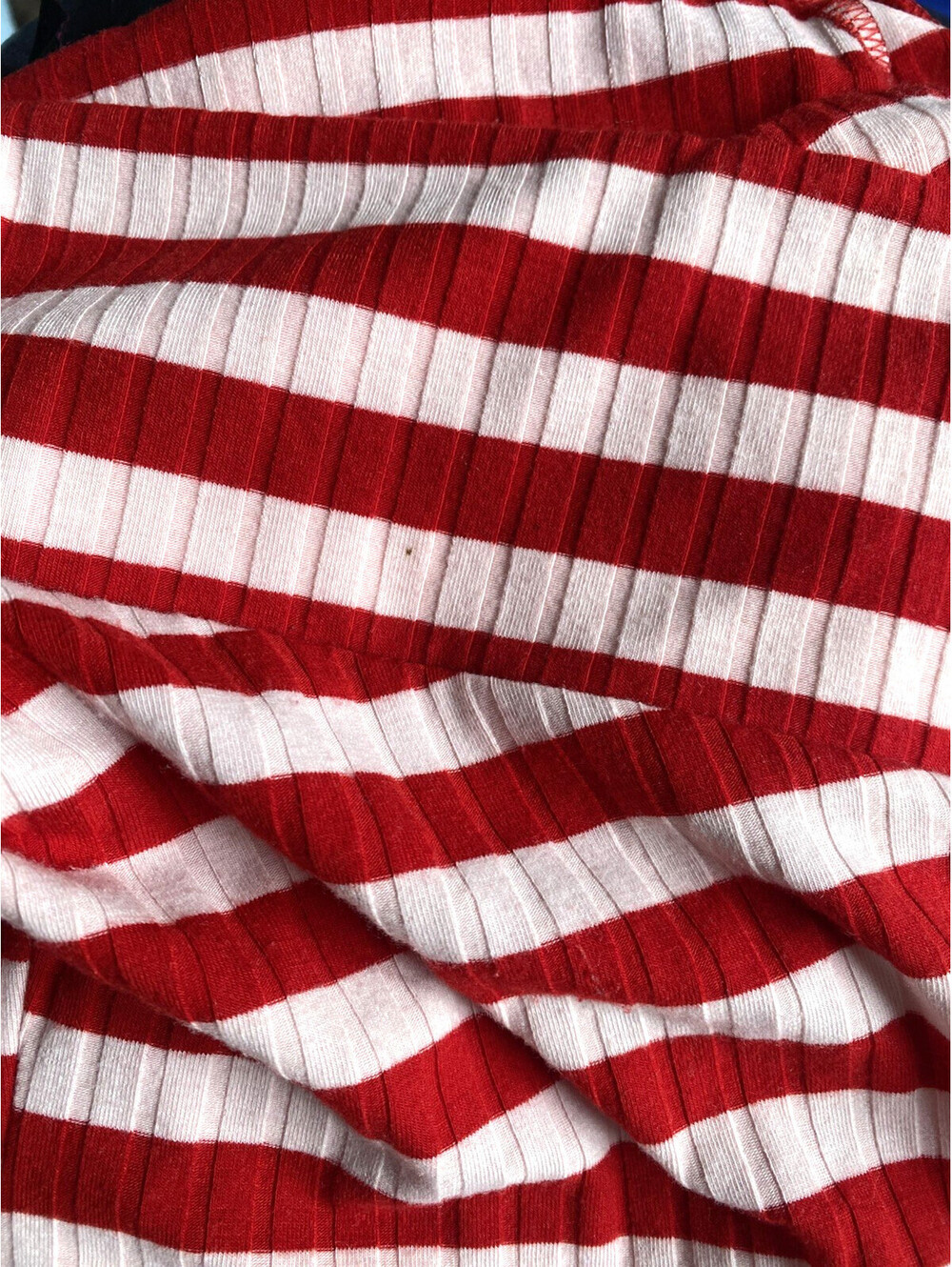 Material Girl Women's Size M Medium Red White Striped Bodysuit Top Long Sleeve - Picture 6 of 7